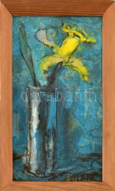 Kaszás István Viktor (1928-2015): Csendélet. Vegyes technika, farost, jelzett, üvegezett fakeretben. Proveniencia: Ury Ibolya (1924-2009), a Műcsarnok tudományos főmunkatársa hagyatékából. 22x11,5 cm