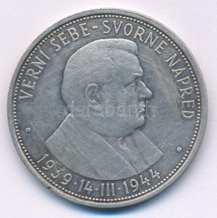 Szlovákia 1944. 50K Ag 'A Függetlenség 5. évfordulója' T:XF,VF kis ph, karc Slovakia 1944. 50 Korun Ag '5th Anniversary of Independence' C:XF,VF small edge error, scratch Krause KM#10