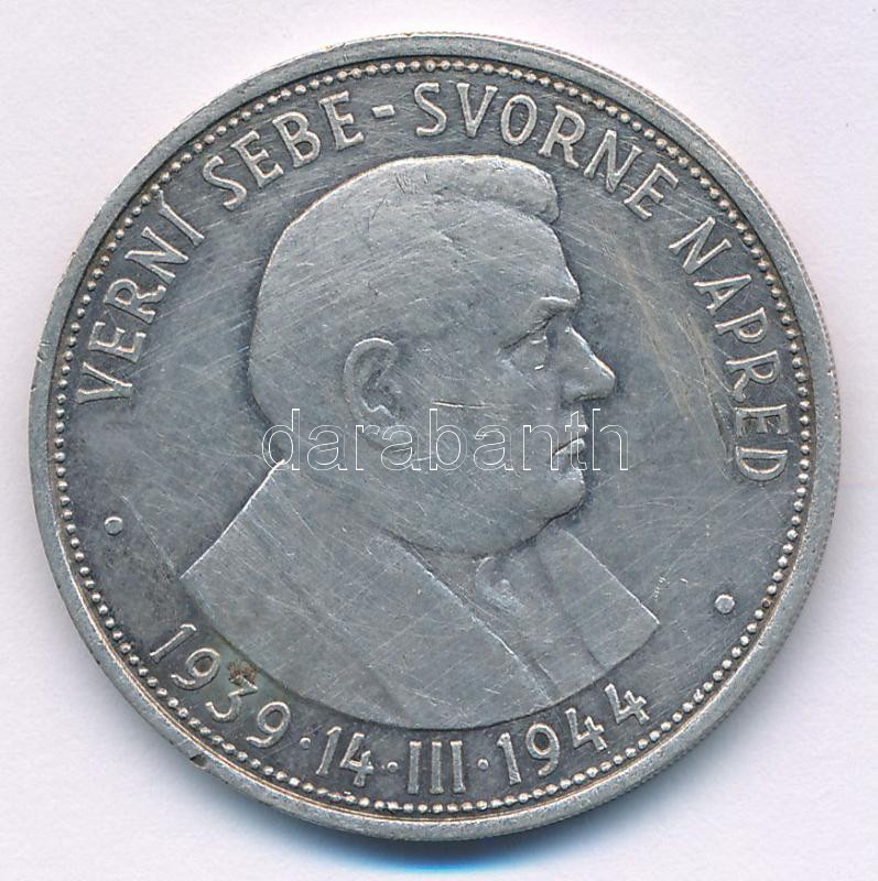 Szlovákia 1944. 50K Ag 'A Függetlenség 5. évfordulója' T:XF,VF kis ph, karc Slovakia 1944. 50 Korun Ag '5th Anniversary of Independence' C:XF,VF small edge error, scratch Krause KM#10