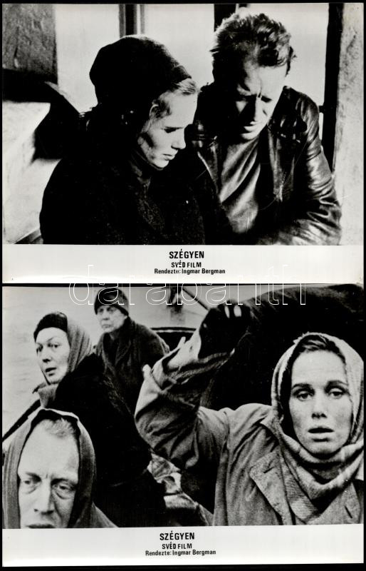 cca 1968 Az Ingmar Bergman rendezésében készült ,,Szégyen' című svéd film jelenetei és szereplői, 11 db vintage produkciós filmfotó, ezüst zselatinos fotópapíron, a használatból eredő (esetleges) kisebb hibákkal, 18x21 cm - Image 3