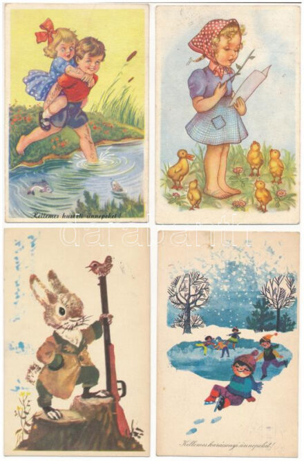 9 db MODERN magyar retro grafikai képeslap vegyes minőségben. Képzőművészeti Alap / 9 modern Hungarian retro graphic postcards in mixed quality