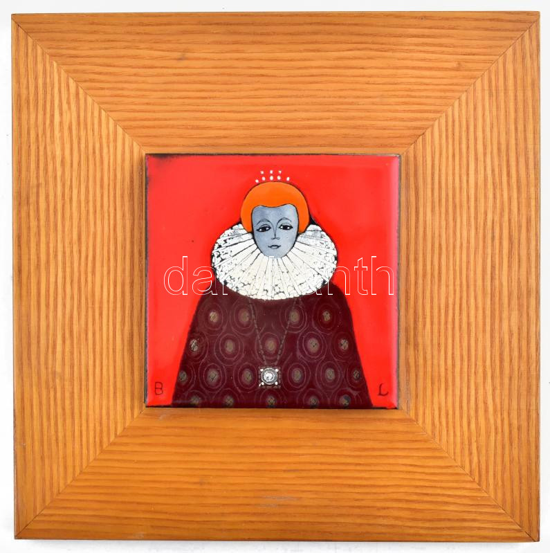 Bencze Lilla Judit (1926-1998): Nő fehér függővel. Tűzzománc, fa lapon, jelzett, hátoldalán a művész és Iparművészeti Vállalat címkéjével. Proveniencia: Ury Ibolya (1924-2009), a Műcsarnok tudományos főmunkatársa - Image 2