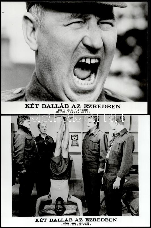 cca 1973 ,,Két balláb az ezredben' című angol filmvígjáték jelenetei és szereplői, 13 db vintage produkciós filmfotó, ezüst zselatinos fotópapíron, a használatból eredő (esetleges) kisebb hibákkal, 18x21 cm