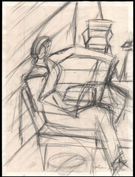 Alföldi Róbert (1967-): Ülő hölgy portréja. Szén, papír, jelezve jobbra lent, 39,5x29,5 cm