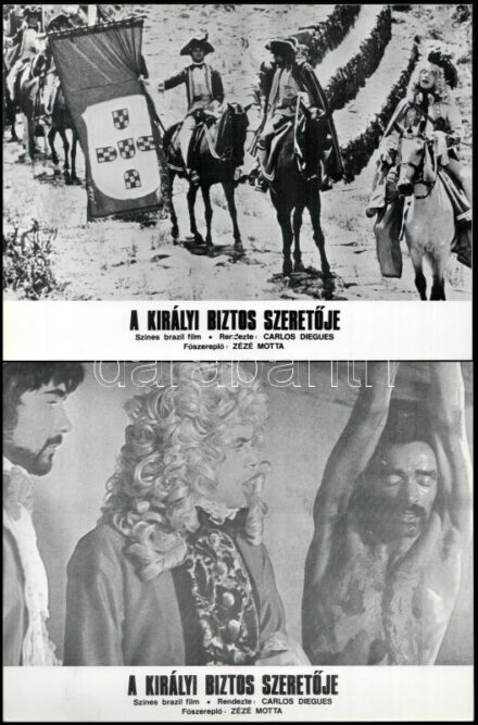 cca 1985 előtt készült ,,A királyi biztos szeretője' című brazil film jelenetei és szereplői, 7 db produkciós filmfotó, nyomdatechnikai eljárással, kartonlapokon sokszorosítva, a használatból eredő (esetleges) kisebb hibákkal,