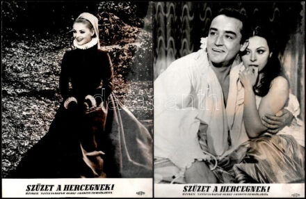 cca 1965 ,,Szüzet a hercegnek' című olasz - francia filmvígjáték jelenetei és szereplői, 7 db vintage produkciós filmfotó, ezüst zselatinos fotópapíron, a használatból eredő hibákkal (foltok, elszíneződés, kopásnyom, stb),