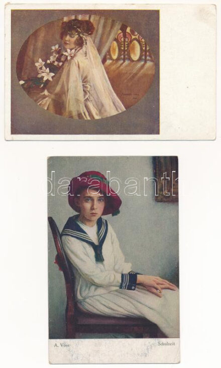34 db RÉGI művész képeslap vegyes minőségben / 34 pre-1945 art motive postcards in mixed quality