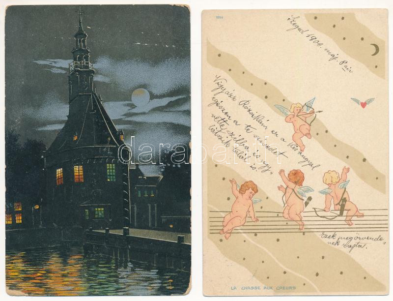 20 db RÉGI hosszú címzéses motívum képeslap vegyes minőségben, lithok is / 20 pre-1910 motive postcards in mixed quality