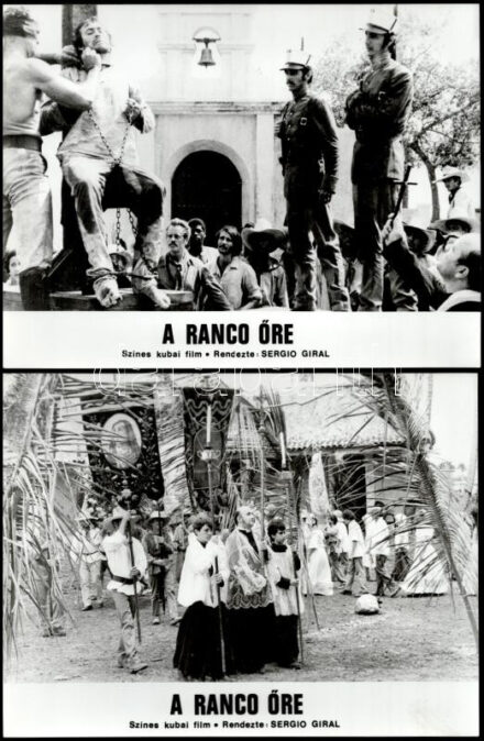 cca 1980 ,,A Ranco őre' című kubai film jelenetei és szereplői, 13 db vintage produkciós filmfotó, ezüst zselatinos fotópapíron, a használatból eredő (esetleges) kisebb hibákkal, három képen a felirat hibás, a többi képen a