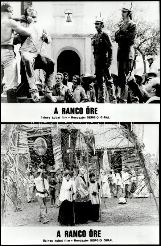 cca 1980 ,,A Ranco őre' című kubai film jelenetei és szereplői, 13 db vintage produkciós filmfotó, ezüst zselatinos fotópapíron, a használatból eredő (esetleges) kisebb hibákkal, három képen a felirat hibás, a többi képen a