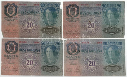 1913. 20K 'II. kiadás' fekete 'ROMANIA TIMBRU SPECIAL' felülbélyegzéssel (4db) T:F,VG kisebb anyaghiány Adamo K17