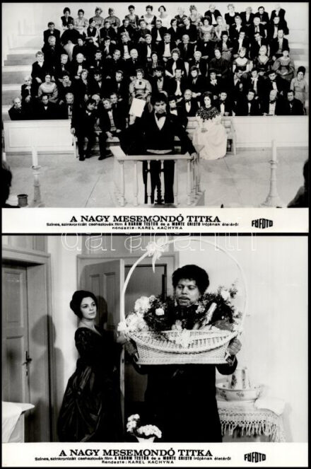 cca 1972 ,,A nagy mesemondó titka' című, Alexandre Dumas életéről szóló, csehszlovák film jelenetei és szereplői, 13 db vintage produkciós filmfotó, ezüst zselatinos fotópapíron, a használatból eredő (esetleges) kisebb hibákkal,