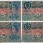 1913. 20K fekete 'ROMANIA TIMBRU SPECIAL' felülbélyegzéssel (4db) T:F,VG kisebb anyaghiány Adamo K17