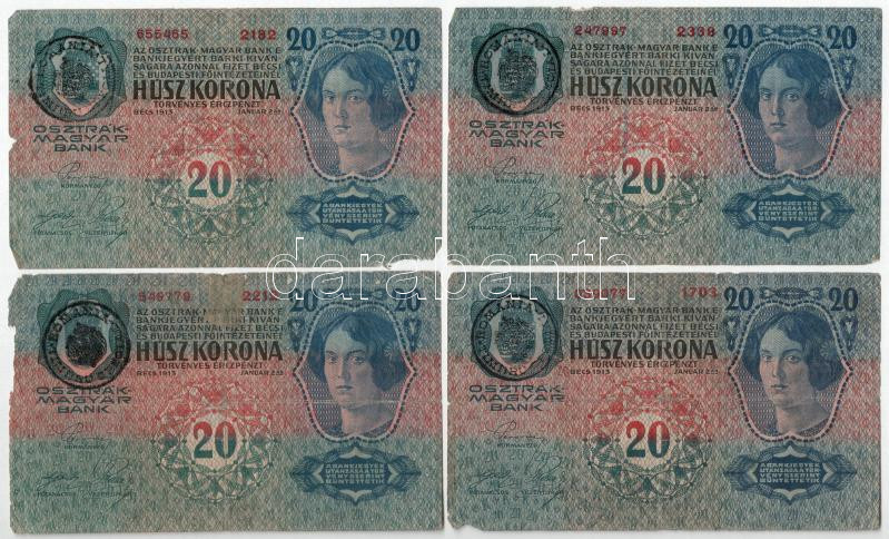 1913. 20K fekete 'ROMANIA TIMBRU SPECIAL' felülbélyegzéssel (4db) T:F,VG kisebb anyaghiány Adamo K17