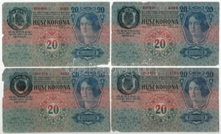 1913. 20K fekete 'ROMANIA TIMBRU SPECIAL' felülbélyegzéssel (4db) T:F,VG kisebb anyaghiány Adamo K17