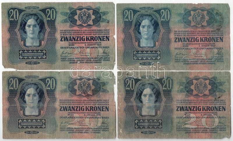 1913. 20K fekete 'ROMANIA TIMBRU SPECIAL' felülbélyegzéssel (4db) T:F,VG kisebb anyaghiány Adamo K17 - Image 2