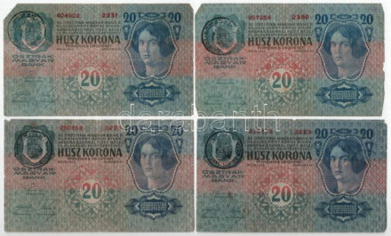 1913. 20K fekete 'ROMANIA TIMBRU SPECIAL' felülbélyegzéssel (4db) T:F,VG kisebb anyaghiány Adamo K17