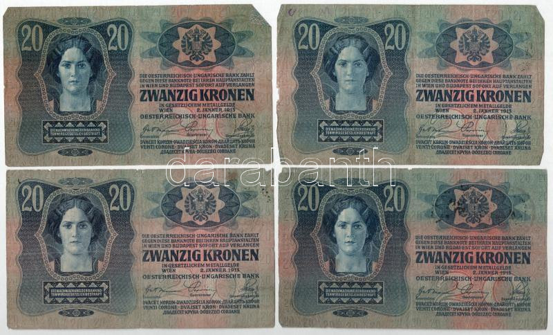 1913. 20K fekete 'ROMANIA TIMBRU SPECIAL' felülbélyegzéssel (4db) T:F,VG kisebb anyaghiány Adamo K17 - Image 2