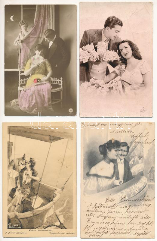 20 db RÉGI motívum képeslap vegyes minőségben: szerelmes párok / 20 pre-1945 motive postcards in mixed quality: couples in love