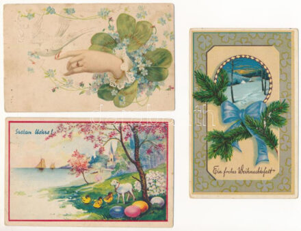 22 db RÉGI üdvözlő motívum képeslap vegyes minőségben / 22 pre-1945 greeting motive postcards in mixed quality