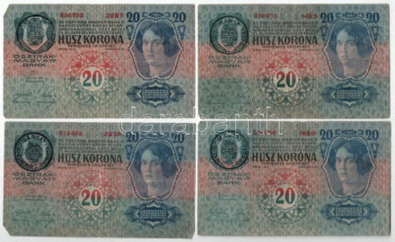 1913. 20K fekete 'ROMANIA TIMBRU SPECIAL' felülbélyegzéssel (4db) T:F,VG kisebb anyaghiány Adamo K17