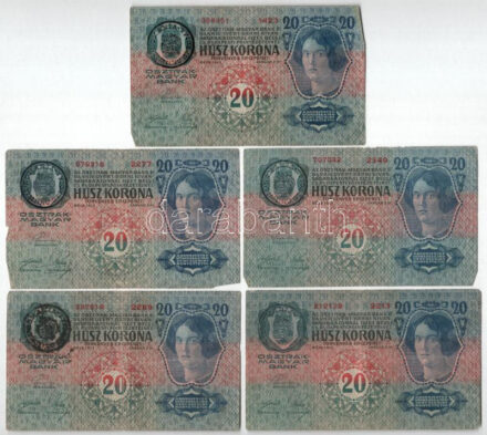 1913. 20K fekete 'ROMANIA TIMBRU SPECIAL' felülbélyegzéssel (5db) T:F,VG kisebb anyaghiány Adamo K17