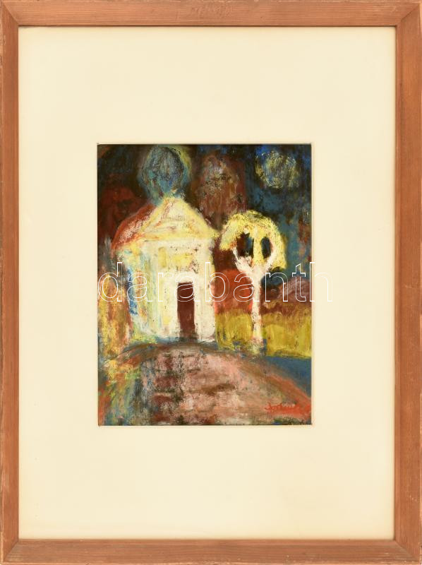 Olvashatatlan jelzéssel: Korpusz és templom. Vegyes technika, papír, üvegezett fakeretben. 27x22 cm