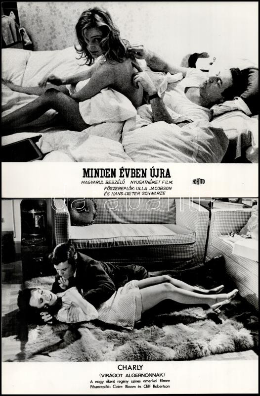 Az incselkedés, a szexuális vágy, a kielégülés, a szerelem kifejezése különböző filmek ,,ágyjeleneteiben', 21 db vintage produkciós filmfotó, ezüst zselatinos fotópapíron, a használatból eredő (esetleges) kisebb hibákkal, 18x21 - Image 2