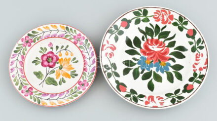 Gránit 2 darab fajansz falitányér, kopásokkal, d: 18-22,5 cm