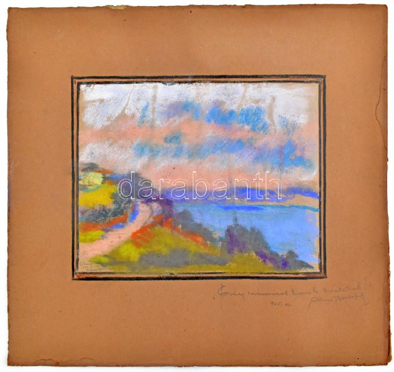 Almási Gyula Béla (1908-1976): Tihany, 1934. Pasztell, papír, jelezve balra lent, papírra kasírozva, jobbra lent Almási Gyula Béla autográf ajándékozási soraival 1935-ből. 18x22,5 cm - Image 3