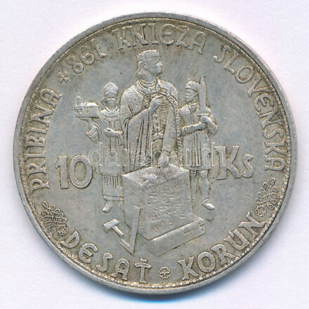 Szlovákia 1944. 10K Ag 'Templom kereszttel- Pribina gróf' T:XF patina Slovakia 1944. 10 Korun Ag 'Church with cross - Prince Pribina' C:XF patina Krause KM#9.1