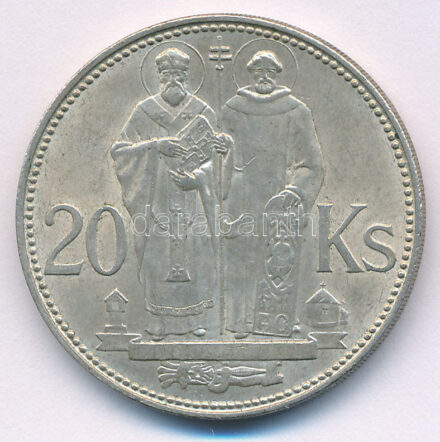 Szlovákia 1941. 20K Ag 'Cirill és Metód' T:AU,XF patina Slovakia 1941. 20 Korun Ag 'St. Kyrill and St. Methodius' C:AU,XF patina Krause KM#7.1