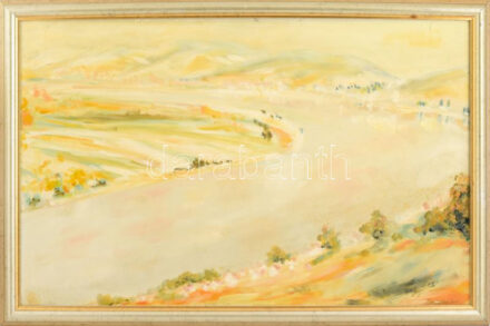 Benkóczy Péter (1946-): Dunakanyar. Olaj, karton, jelezve jobbra lent, 45x70 cm, dekoratív fakeretben. Proveniencia: Ury Ibolya (1924-2009), a Műcsarnok tudományos főmunkatársa hagyatékából.