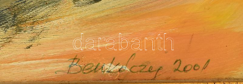 Benkóczy Péter (1946-): Dunakanyar. Olaj, karton, jelezve jobbra lent, 45x70 cm, dekoratív fakeretben. Proveniencia: Ury Ibolya (1924-2009), a Műcsarnok tudományos főmunkatársa hagyatékából. - Image 2