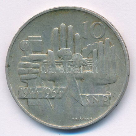 Csehszlovákia 1964. 10K Ag 'A szlovák felkelés 20. évfordulója' T:XF patina kis ph. Czechoslovakia 1964. 10 Korun Ag 'The 20th Anniversary of the Slovak Uprising' C:XF patina, small edge error Krause KM#56