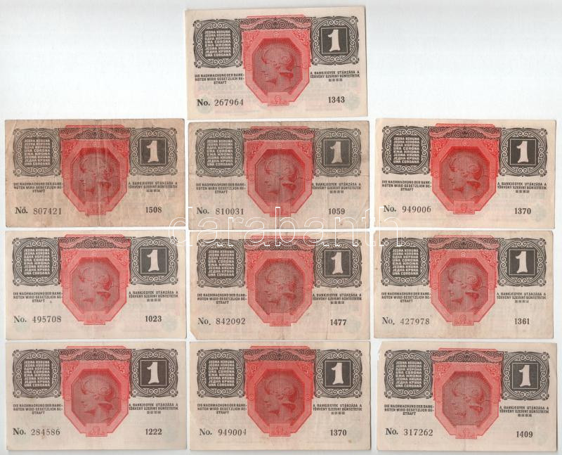 1916. 1K (10db, ebből az egyik zöld 'DEUTSCHÖSTERREICH' felülbélyegzéssel) T:AU-VG - Image 2