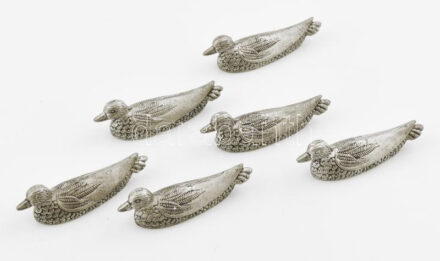 Figuratív kacsa késbak szett, ón, jelzetlen, h: 8 cm