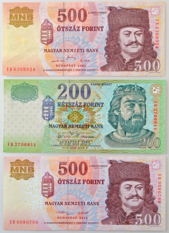 2001. 500Ft 'EB' + 2004. 200Ft 'FB' + 2013. 500Ft 'EB' T:F