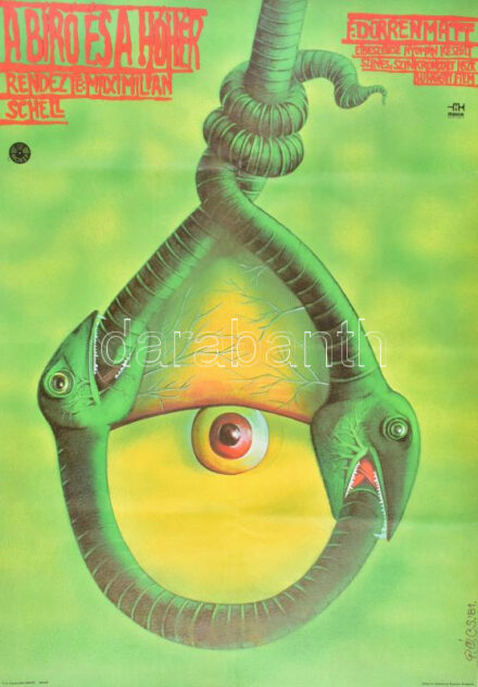 1981 Pécs Péter (1950-): A bíró és a hóhér, Friedrich Dürrenmatt elbeszélése nyomán készült színes, szinkronizált NSZK bűnügyi film, film plakát, rendezte: Maximilian Schell, főszereplő: Jon Voight, MOKÉP, Magyar Hirdető, Bp.,