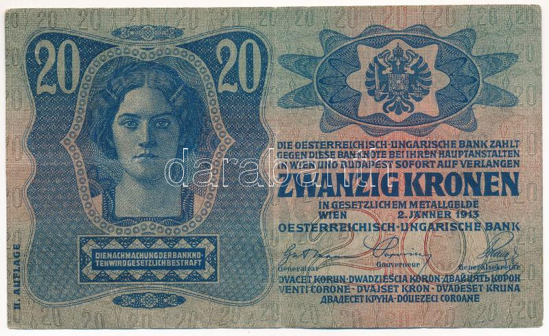 1913. 20K 'II. kiadás' felülbélyegzés nélkül T:F Adamo K17 - Image 2