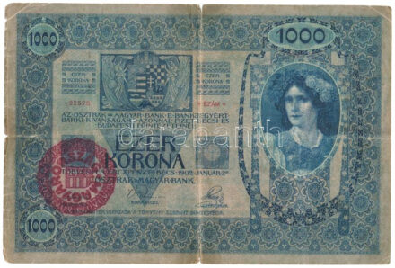 1902. 1000K piros 'MAGYARORSZÁG' felülbélyegzéssel T:VG Adamo SK35B