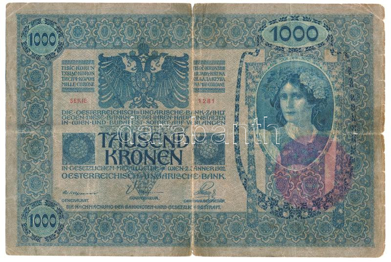 1902. 1000K piros 'MAGYARORSZÁG' felülbélyegzéssel T:VG Adamo SK35B - Image 2