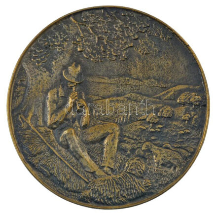 DN 'Juhász a fa alatt pulival' egyoldalas, öntött bronz emlékérem, szign.: 'HP'(?) (112mm) T:XF