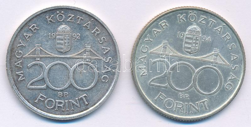 1992. 200Ft Ag 'MNB' + 1994. 200Ft Ag 'Deák' T:AU,XF - Image 2