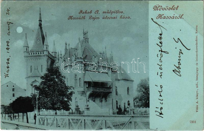 1900 Kassa, Kosice; Jakab A. műépítész Kossuth Lajos utcai háza. Vitéz A. kiadása / architect's villa (EK)