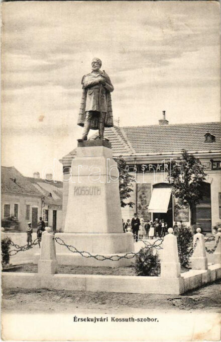 1910 Érsekújvár, Nové Zámky; Kossuth Lajos szobor, üzletek. Winter Zsigmond és fia kiadása / statue, monument, shops (EK)