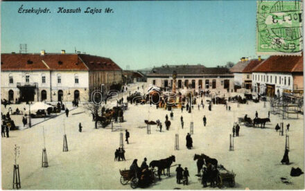 1911 Érsekújvár, Nové Zámky; Kossuth Lajos tér, piac, Steiner, Ethey Károly üzlete, szálloda. Adler József kiadása / square, market, shops, hotel