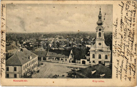 1903 Gyula, Kossuth tér, templom (szakadás / tear)