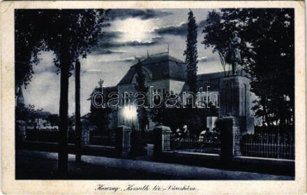 1929 Karcag, Kossuth tér és szobor, Városháza este. Kertész József kiadása (Rb)