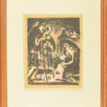 Olvashatatlan jelzéssel: Háromkirályok (szent család). Linómetszet, papír, üvegezett fakeretben. 22x16,5 cm